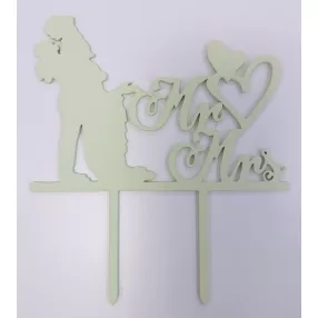     Halványzöld  színű nyír rétegelt lemez  beszúrós dísz  MR & MRS Hosszú hajú lány 	13x20cm 