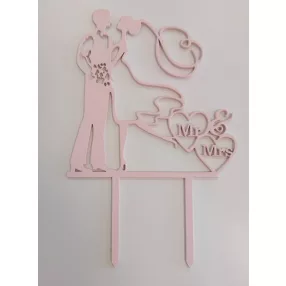    Rózsaszín színű,nyír rétegelt lemez beszúrós dísz  MR & MRS Hosszú hajú lány 	13x20cm 