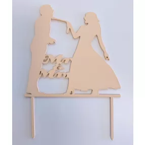    Barackvirág színű nyír rétegelt lemez   beszúrós dísz ,Nyakon csípett vőlegény MR & MRS 	1db	13x18cm 