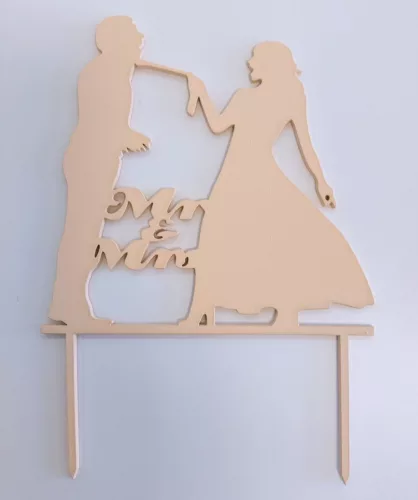  Barackvirág színű nyír rétegelt lemez   beszúrós dísz ,Nyakon csípett vőlegény MR & MRS 	1db	13x18cm 