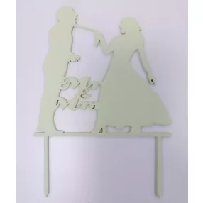    Halványzöld  színű nyír rétegelt lemez   beszúrós dísz ,Nyakon csípett vőlegény MR & MRS 	1db	13x18cm vastagság 3mm