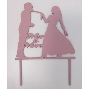    Mályva  színű nyír rétegelt lemez   beszúrós dísz ,Nyakon csípett vőlegény MR & MRS 	1db	13x18cm vastagság 3mm