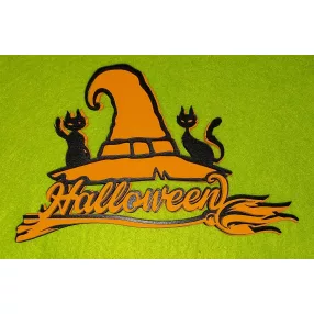   Lapra szerelt Fekete és narancssárga 15cm kopogtató közép Boszorkány seprűs Halloween felirattal 	1szett	15x9cm 