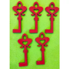    Piros színű , fa  alapú HDF(nem tömörfa)    kulcs szível 10x4,5cm	5db/csomag