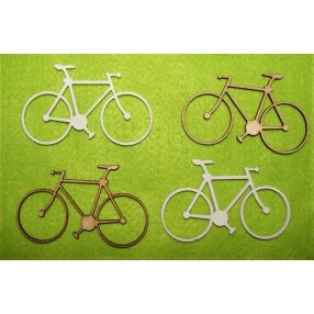 Fehér és natúr fa   kerékpár 8x5cm 4db/csomag