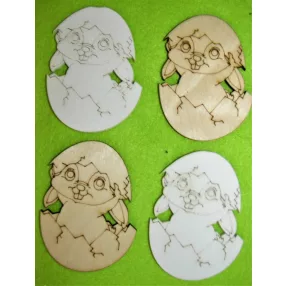 Natúr és fehér fa   tojásból nyuszi 6x8cm	4db/csomag