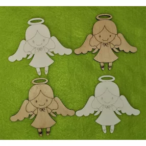   Natúr és fehér  fa Angyal kislány	4db/csomag	10x9cm cm vastagság 3mm	450ft
