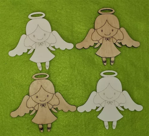 Natúr és fehér  fa Angyal kislány	4db/csomag	10x9cm cm vastagság 3mm	450ft