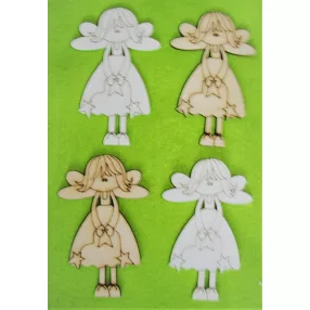   Natúr és fehér  fa Angyal csillagos 4db/csomag  10x6,5cm cm 