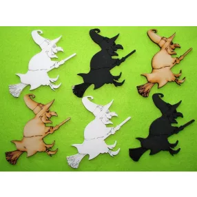 Vegyes színű fa Boszorkány 9x8cm 6db/csomag