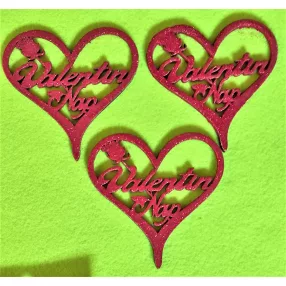 Piros csillámos fa valentin nap szivben	3db/csomag	10x10cm 