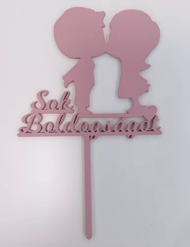 Mályva  színű nyír rétegelt lemez   beszúrós dísz Kis fiú kis lány Sok Boldogságot felirattal 	1db/csomag	11x17,5cm 