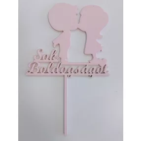    Rózsaszín színű,nyír rétegelt lemez  beszúrós dísz Kis fiú kis lány Sok Boldogságot felirattal 	1db/csomag	11x17,5cm 
