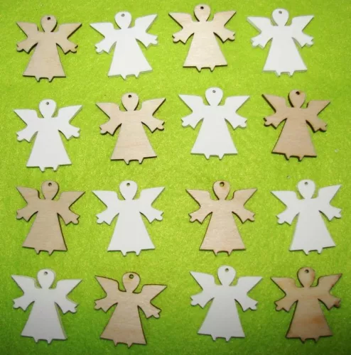 Vegyes színű ,fa alapú HDF(nem tömörfa)  angyalka	16db/csomag	3,5x3,5cm 