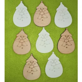   Natúr és Fehér színű ,fa  alapú HDF(nem tömörfa)  Duci hóember	10db/csomag	5,5x8cm 