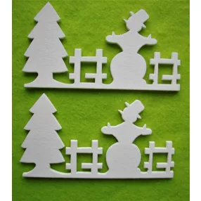   Fehér színű ,fa  alapú HDF(nem tömörfa)  Hóember kerítéssel  	2 db/csomag	13,5x7,5cm  