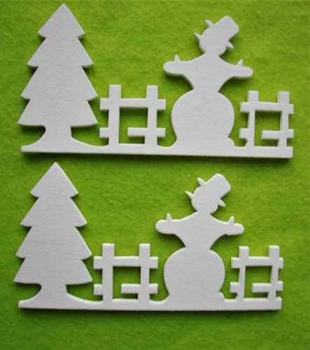 Fehér színű ,fa  alapú HDF(nem tömörfa)  Hóember kerítéssel  	2 db/csomag	13,5x7,5cm  
