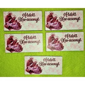   8x4cm Téglalap Nyomtatott fa tábla Szűz Mária és Jézus  Áldott Karácsonyt 	5db/csomag		
