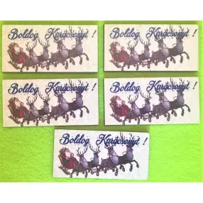   8x4cm Téglalap Nyomtatott fa   tábla Boldog Karácsonyt Télapó szánkóval 4db rénszarvassal	5db/csomag	