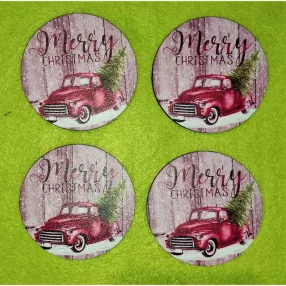   6,5cm kör  Nyomtatott Piros autó Merry Cristmas 	4db/csomag	