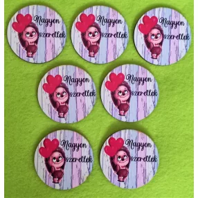   5cm kör Nyomtatott fa Süni szíves lufival Nagyon szeretlek  felirattal 	7db/csomag	