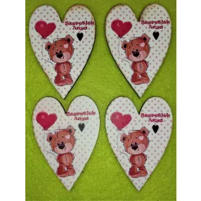   Nyomtatott Fa   Pettyes Francia szív Lufis macival Szeretlek anya felirattal 	 4db!csomag	6x8,5cm 