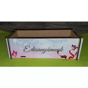    Nyomtatott  fa Doboz Piros szalagos szívvel Édesanyámnak felirattal	1db	18x10cm magasság 6cm