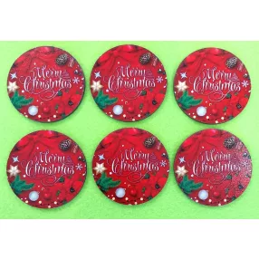   Nyomtatott Fa  Piros háttérrel  Merry Christmas felirattal 	6db/csomag	5cm 