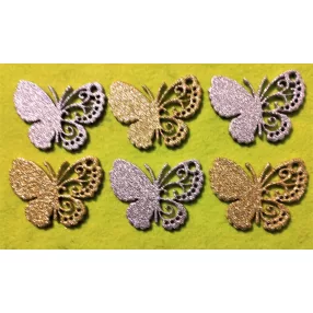   Csillámos ,fa alapú HDF(nem tömörfa)   pillangó 6db/csomag 5x7 cm 