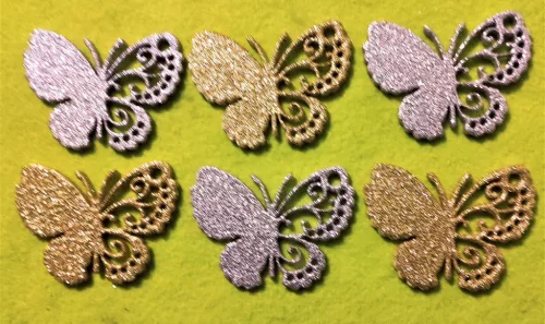 Csillámos ,fa alapú HDF(nem tömörfa)   pillangó 6db/csomag 5x7 cm 