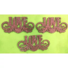 Piros csillámos fa LOVE díszítve 3db/csomag 10x5cm  