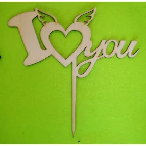   Natúr fa   beszúrós  dísz ,I love you angyal szárnyal 	1db	17x17cm