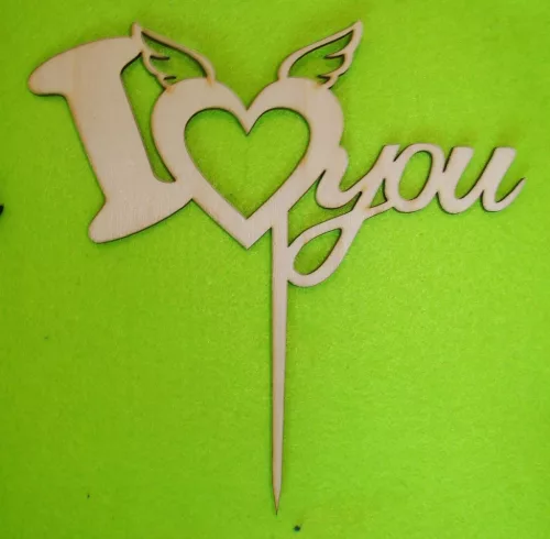 Natúr fa   beszúrós  dísz ,I love you angyal szárnyal 	1db	17x17cm