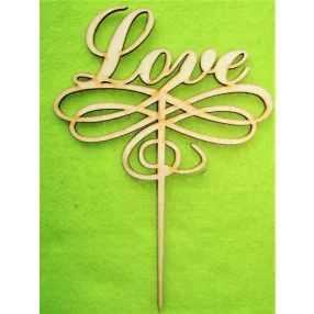   Natúr fa beszúrós dísz ,Díszített  Love   felirat 	1db	13,5x19,5cm 