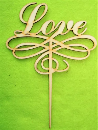 Natúr fa beszúrós dísz ,Díszített  Love   felirat 	1db	13,5x19,5cm 