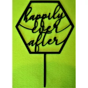    Fekete színű,nyír rétegelt lemez Happily ever after	beszúrós dísz 1 db	14x20 cm 