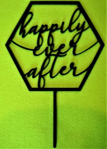  Fekete színű,nyír rétegelt lemez Happily ever after	beszúrós dísz 1 db	14x20 cm 