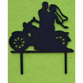    Fekete színű,,nyír rétegelt lemez Beszúrós Hosszú hajú lány párjával motoron	1db	15x15,5 cm