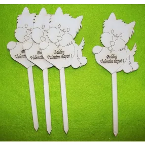   Fehér fa Beszúrós kutyus Boldog Valentin napot ! felirattal	4 db/csomag	17x9cm 