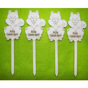   Fehér fa Beszúrós mókus Boldog Valentin !  felirattal	4 db/csomag	17x9