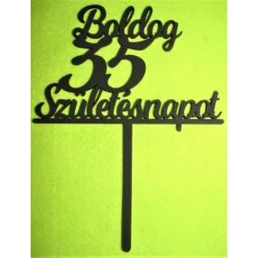   Fekete színű,nyír rétegelt lemez Beszúrós Boldog születésnapot 35-ös	1db	13x17cm 