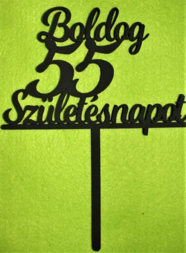 Fekete színű,nyír rétegelt lemez Beszúrós Boldog születésnapot 55-ös1db	1db	13x17cm 