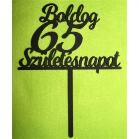   Fekete színű,nyír rétegelt lemez Beszúrós Boldog születésnapot 65-ös	1db	13x17cm 