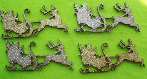 Csillámos ,fa alapú HDF(nem tömörfa)   télapó szánkóval	4db/csomag	5x10,5cm  