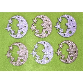   Csillámos ,fa alapú HDF(nem tömörfa)   hold csillaggal	6db/csomag	5x5cm 