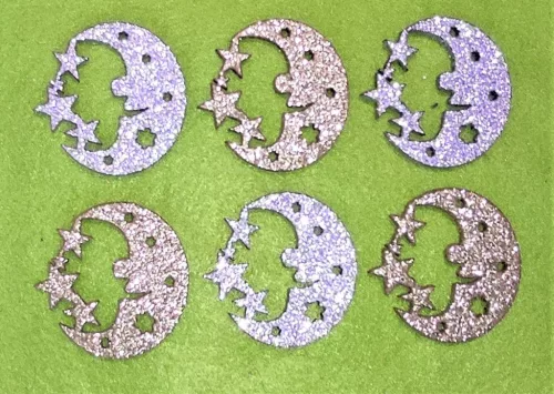 Csillámos ,fa alapú HDF(nem tömörfa)   hold csillaggal	6db/csomag	5x5cm 