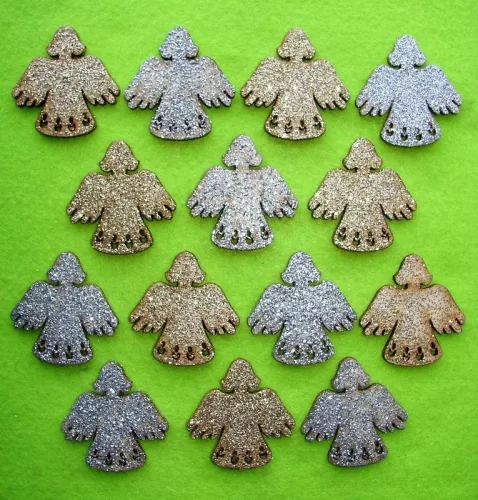 Csillámos ,fa alapú HDF(nem tömörfa)   Angyalka 14db/csomag	5x4,8cm 