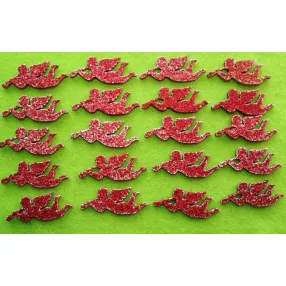    Piros csillámos, fa alapú HDF(nem tömörfa)   Trombitás angyal	20db/csomag	5x2cm 