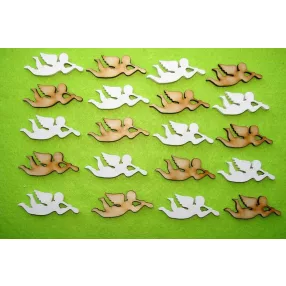   Vegyes színű ,fa alapú HDF(nem tömörfa)  Trombitás angyal	20db/csomag	5x2cm vastagság 3mm	