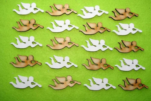 Vegyes színű ,fa alapú HDF(nem tömörfa)  Trombitás angyal	20db/csomag	5x2cm vastagság 3mm	